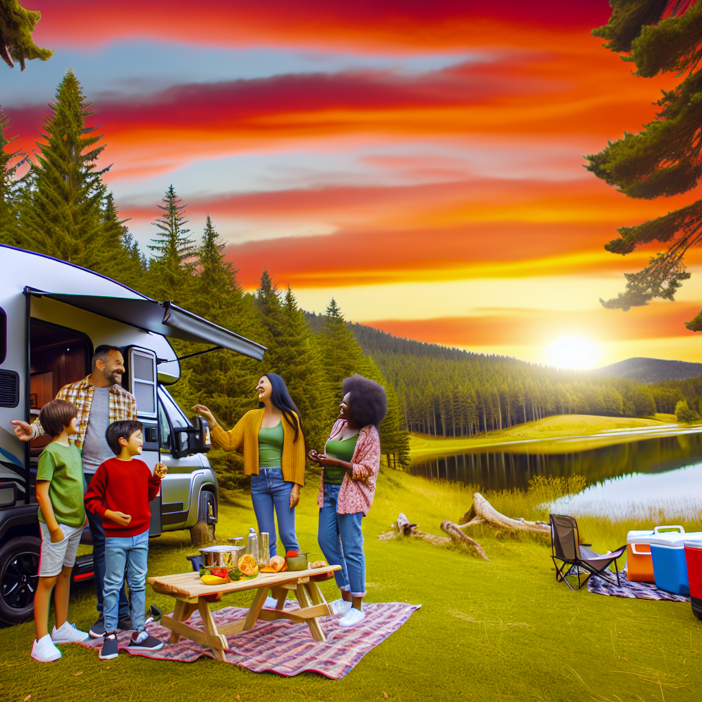 A family enjoying time with the Adlar camper in a scenic outdoor setting