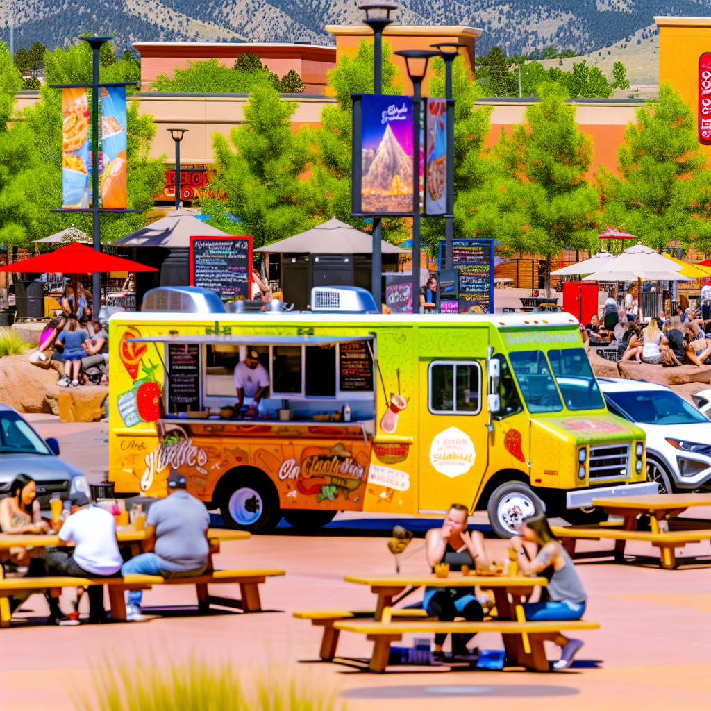A food truck parked in front of a popular destination in Lakewood, capturing the concept of location relevance for food trucks.