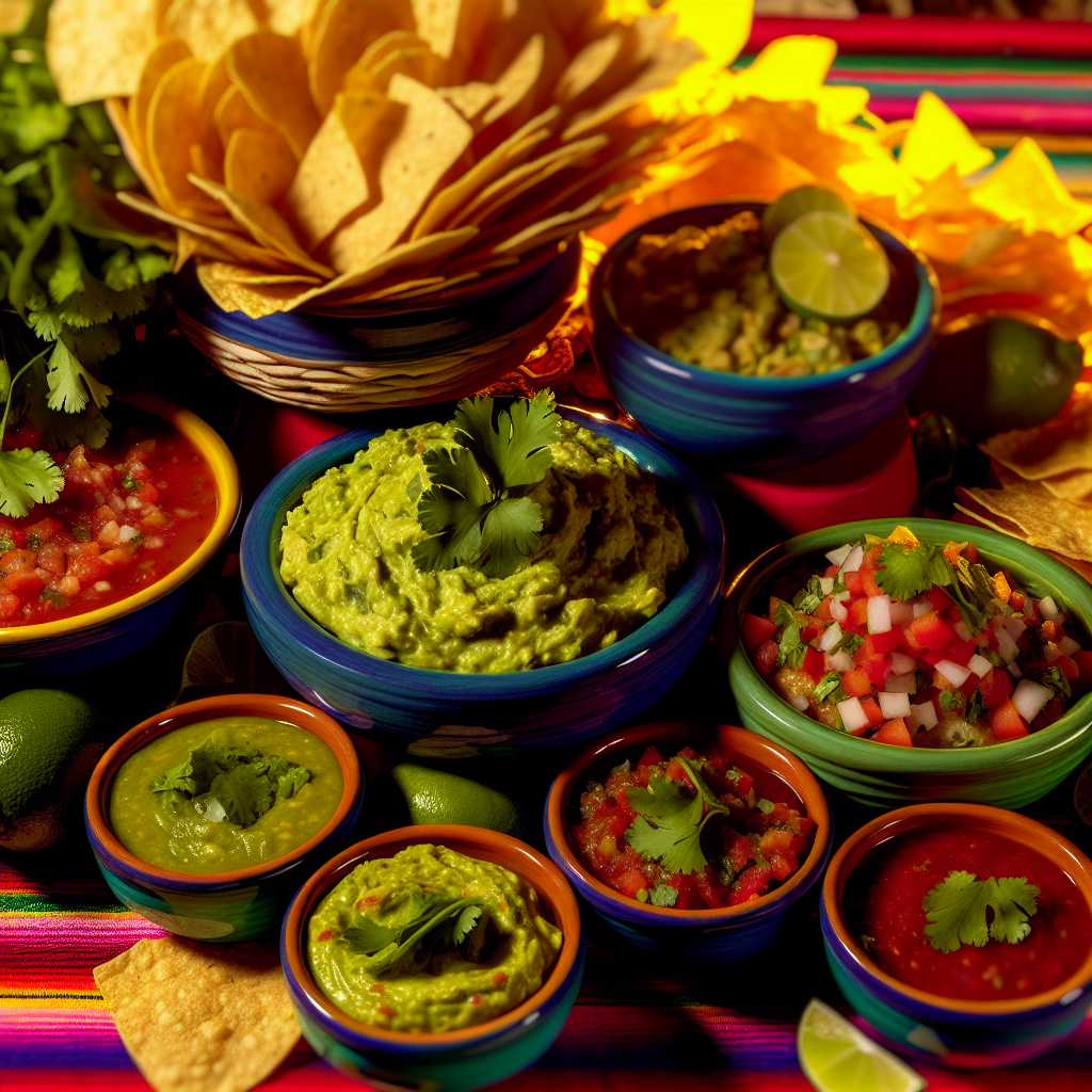 Delicious dips and salsas with chips