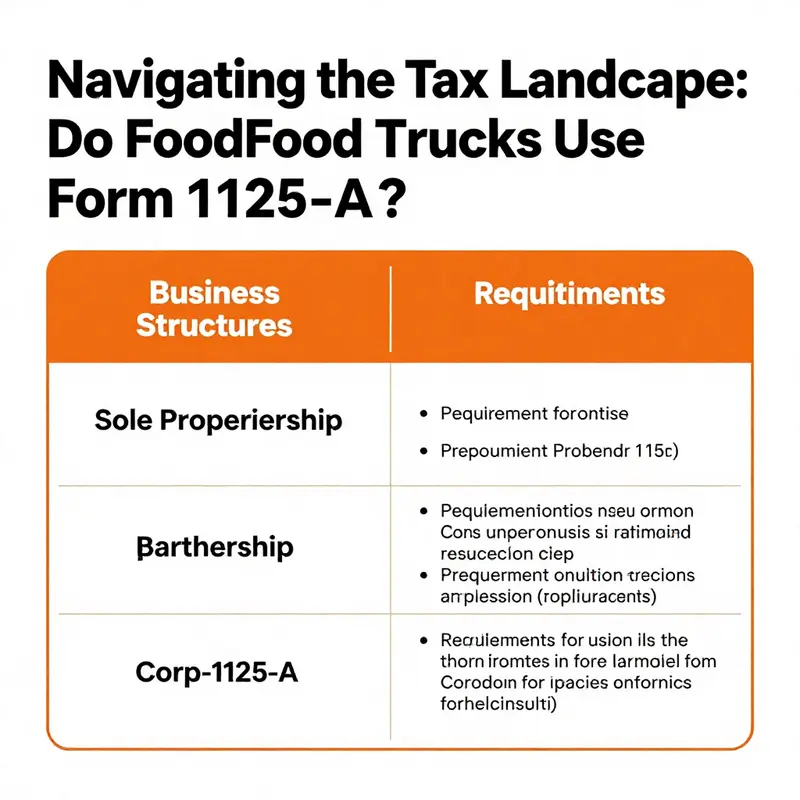 A food truck centered in a bustling Lakewood street, with tax discussions being held nearby about Form 1125-A.
