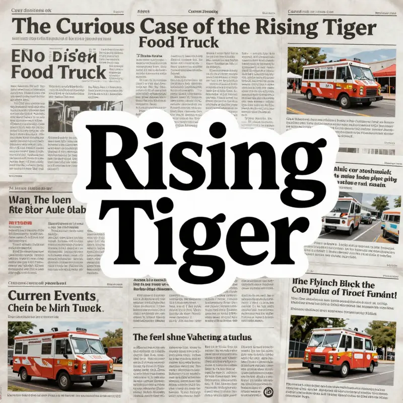 The empty Rising Tiger food truck, adorned with vines, represents the mystery of its unexplained disappearance.