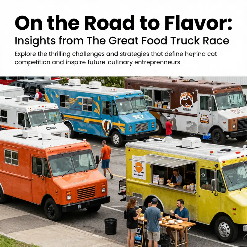 A lively food truck setting with customers enjoying diverse cuisines in a community atmosphere.