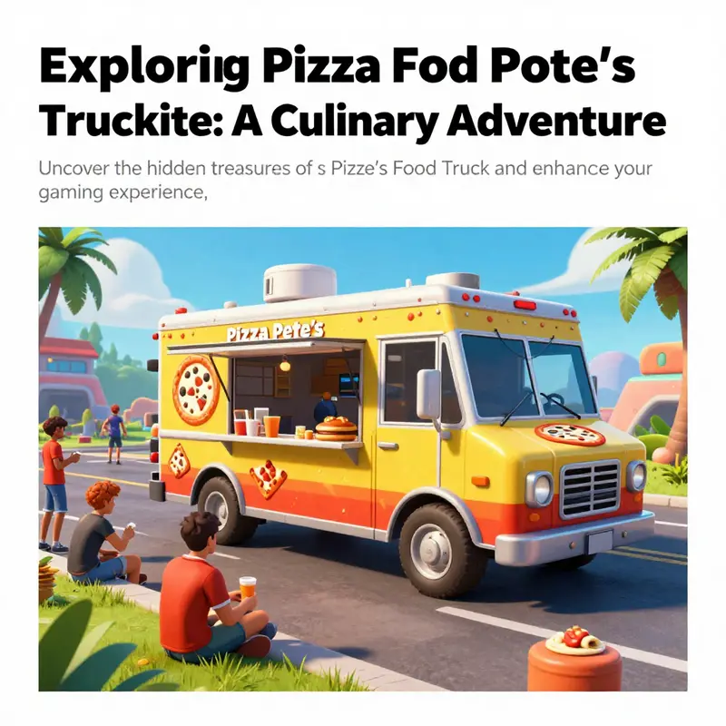 A colorful scene of Pizza Pete's Food Truck with players interacting in the vibrant world of Fortnite.