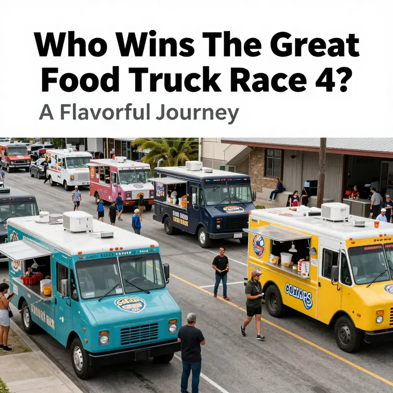 The bustling atmosphere of The Great Food Truck Race, with various trucks competing for culinary glory.