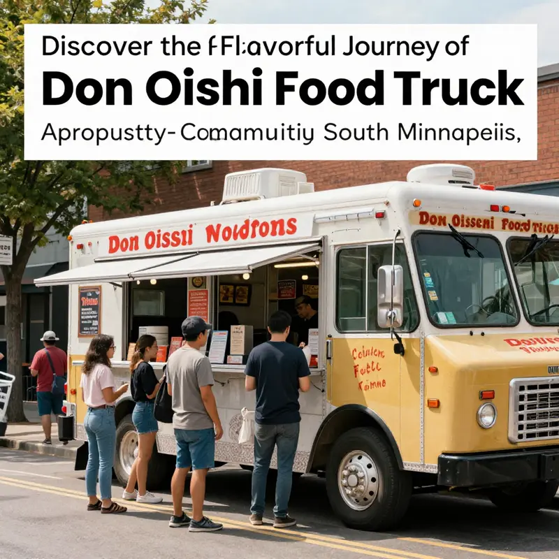 Exterior shot of Don Oishi Food Truck, filled with customers and a lively atmosphere in South Minneapolis.