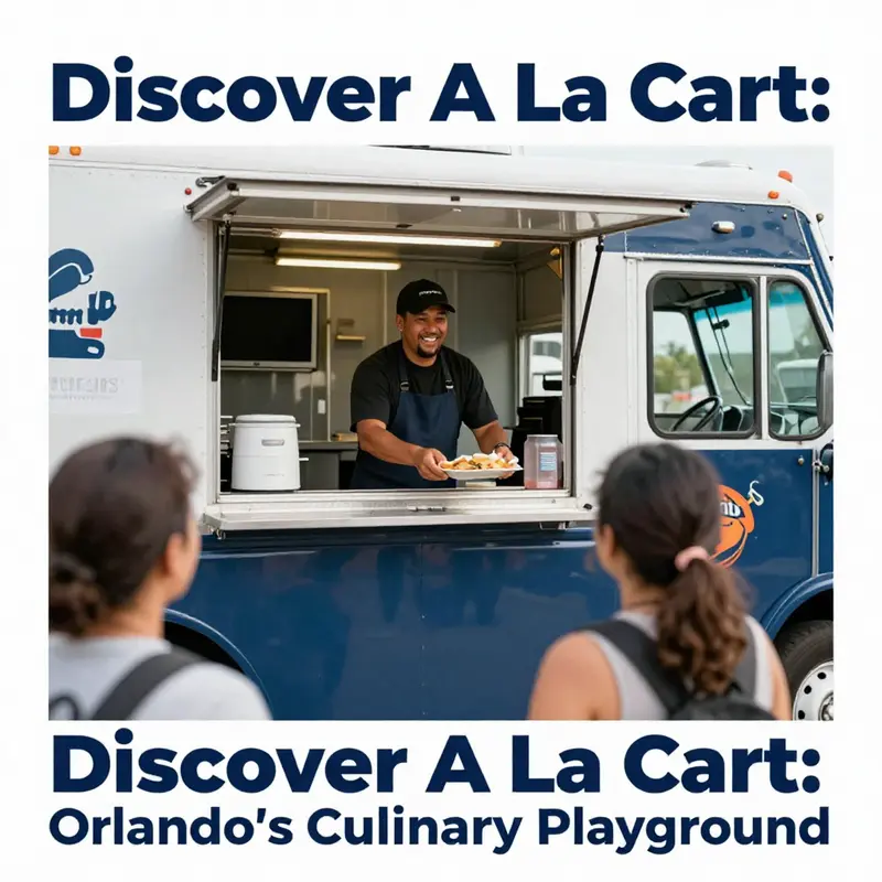 A lively view of A La Cart showcasing the vibrant food truck scene against a beautiful Florida backdrop.