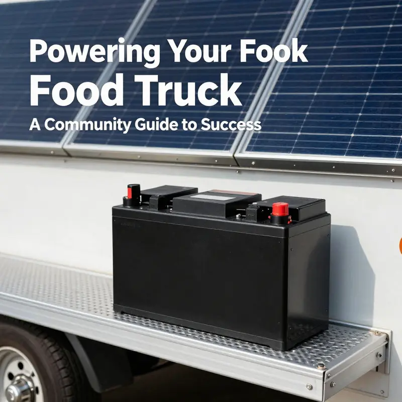 A food truck utilizing an external power supply at a bustling local festival.