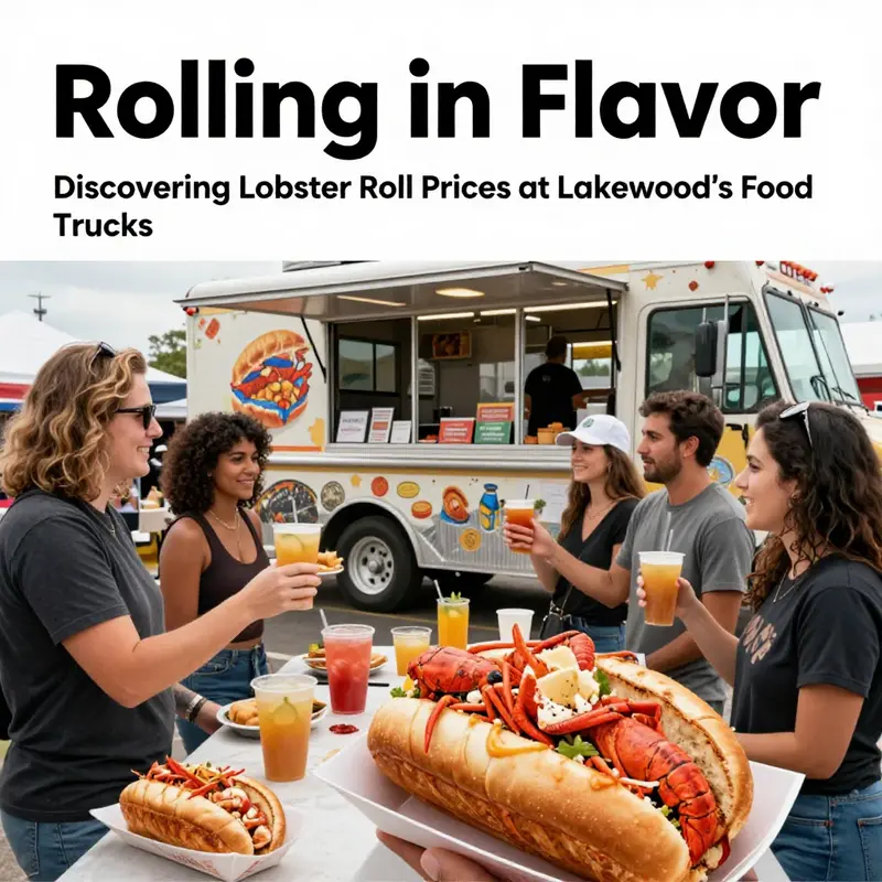 An engaging scene at a food truck festival, with lobster roll vendors and happy customers enjoying fresh seafood.