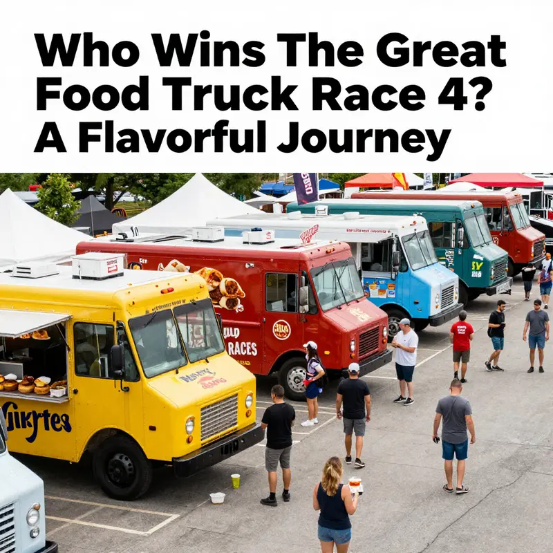 The bustling atmosphere of The Great Food Truck Race, with various trucks competing for culinary glory.