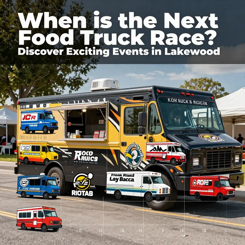 A lively food truck race event in Lakewood, capturing the enthusiasm and community spirit.