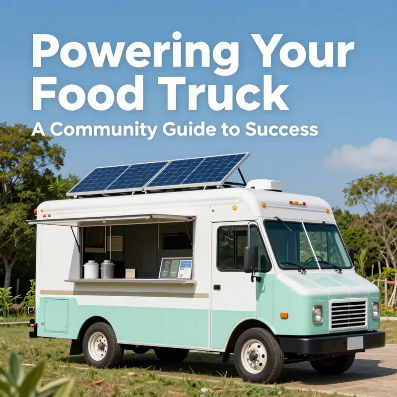 A food truck utilizing an external power supply at a bustling local festival.