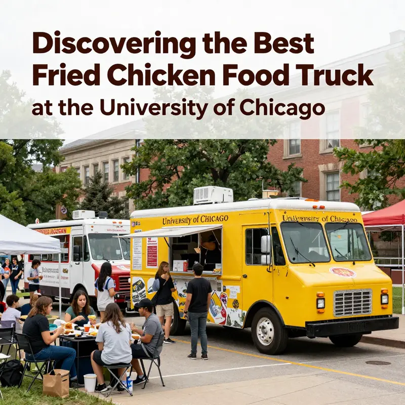 The lively atmosphere of the food truck at the University of Chicago, where students gather for a taste of delicious fried chicken.