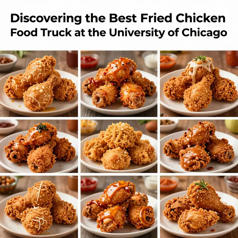 The lively atmosphere of the food truck at the University of Chicago, where students gather for a taste of delicious fried chicken.