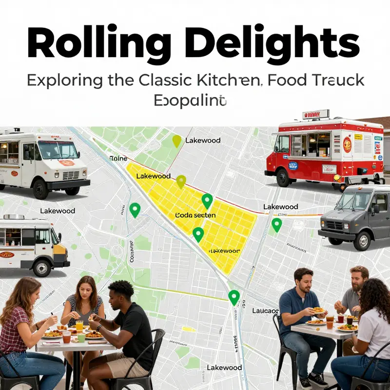 The bustling atmosphere of a classic kitchen food truck at a popular Lakewood street market.