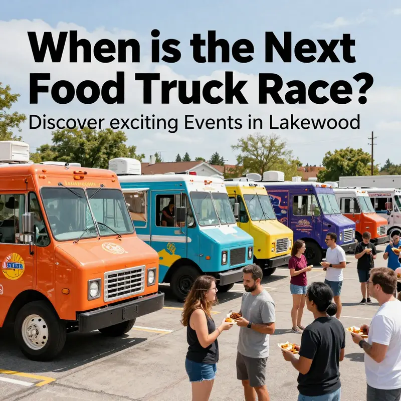 A lively food truck race event in Lakewood, capturing the enthusiasm and community spirit.