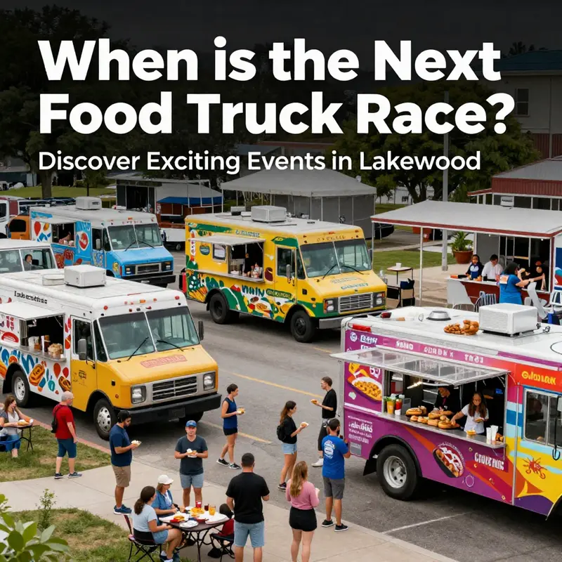 Food trucks serving customers in Lakewood, representing a vibrant community gathering.
