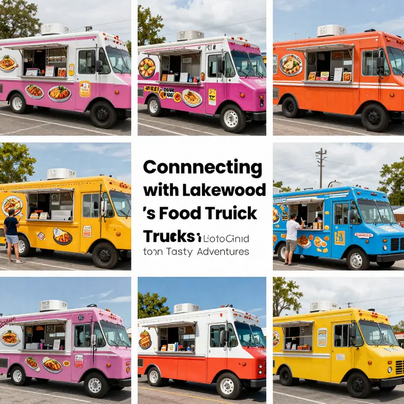 A colorful collage depicting various food trucks in Lakewood, highlighting the joy of food and community engagement.
