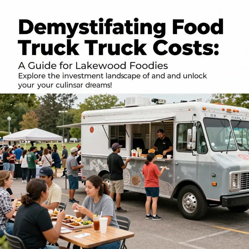 A colorful gathering of food trucks in Lakewood with people enjoying food in a community setting.