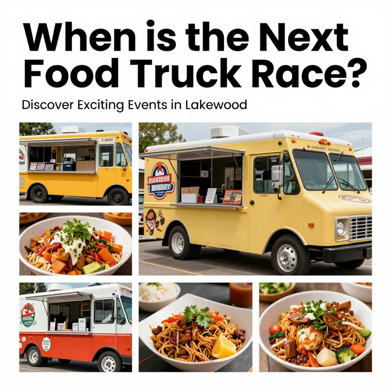 A lively food truck race event in Lakewood, capturing the enthusiasm and community spirit.