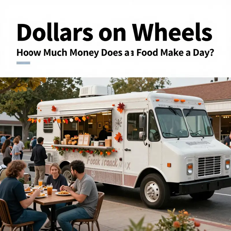 A bustling food truck scene illustrating daily revenue potential.