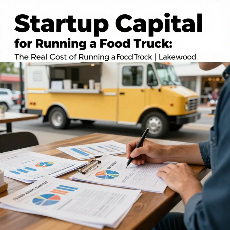 The colorful food truck representing the significant initial investment needed to start a food truck business.