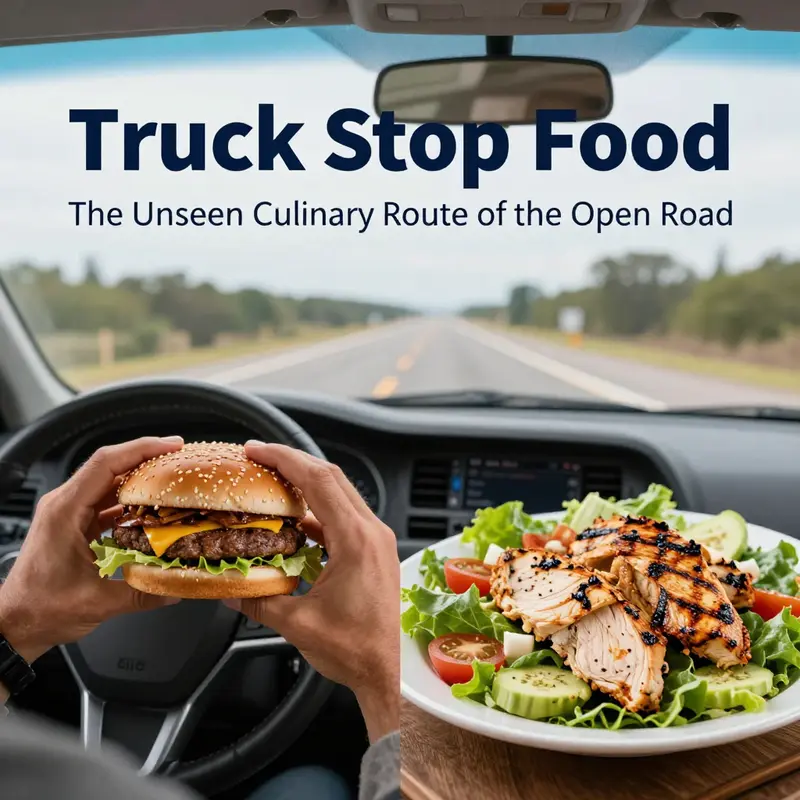 Long-haul drivers enjoying the convenience of hearty meals at a truck stop.