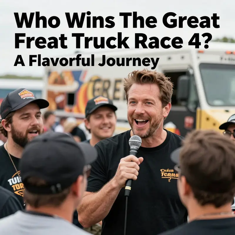 The bustling atmosphere of The Great Food Truck Race, with various trucks competing for culinary glory.