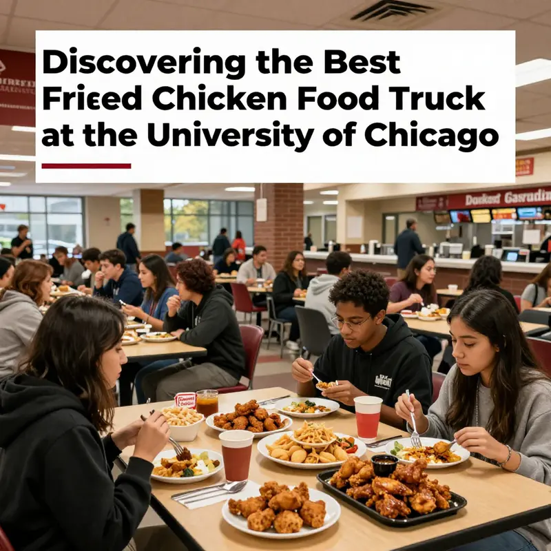 The lively atmosphere of the food truck at the University of Chicago, where students gather for a taste of delicious fried chicken.