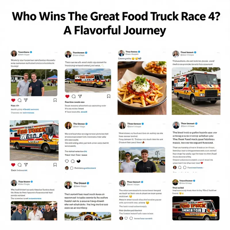 The bustling atmosphere of The Great Food Truck Race, with various trucks competing for culinary glory.
