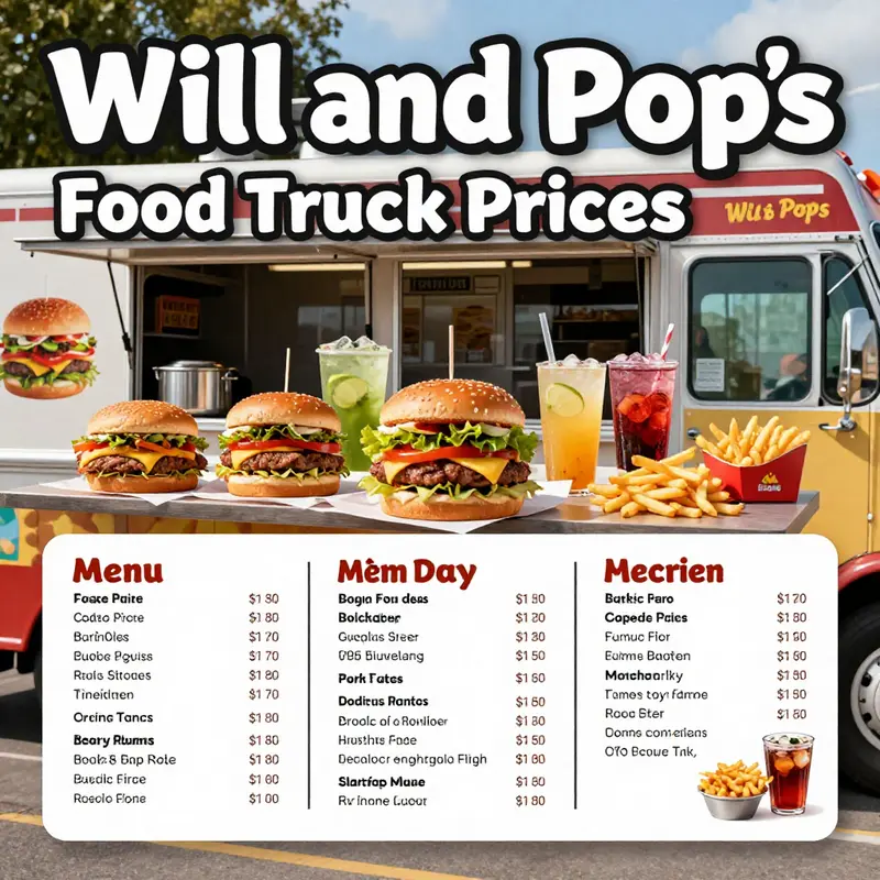 A vibrant menu display showcasing the delectable offerings from Will & Pop’s food truck.