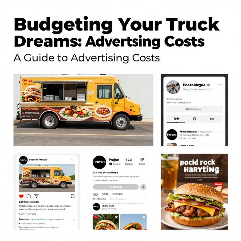 A collection of different advertising strategies for food trucks, illustrating various effective marketing approaches.