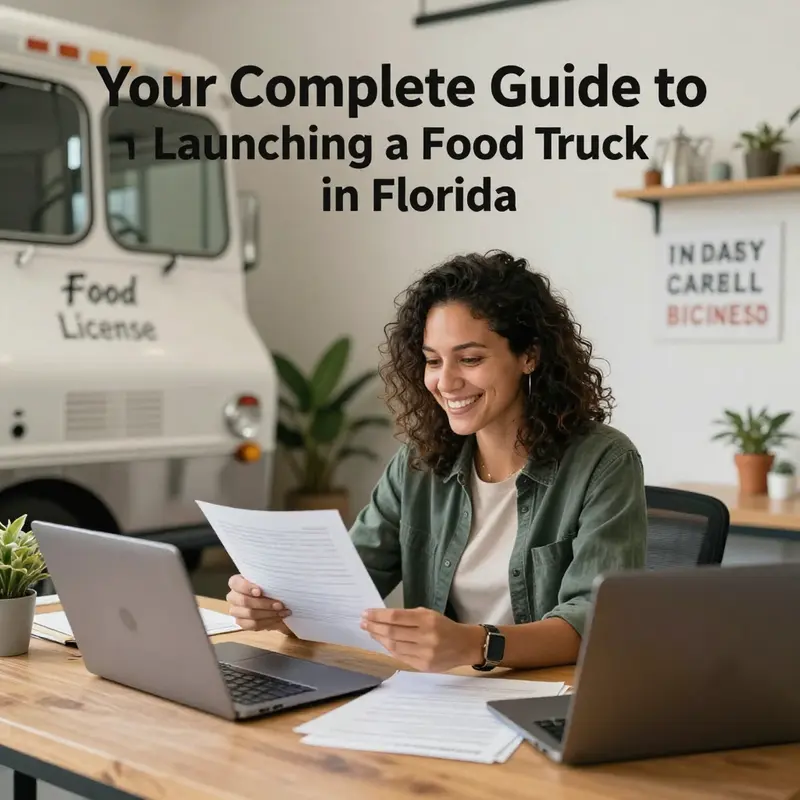 An entrepreneur diligently working on obtaining their food truck business license.