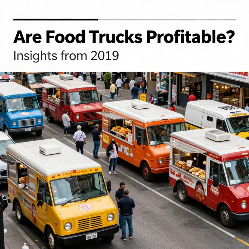 Food trucks compete in a vibrant urban setting, illustrating the challenges of high competition.