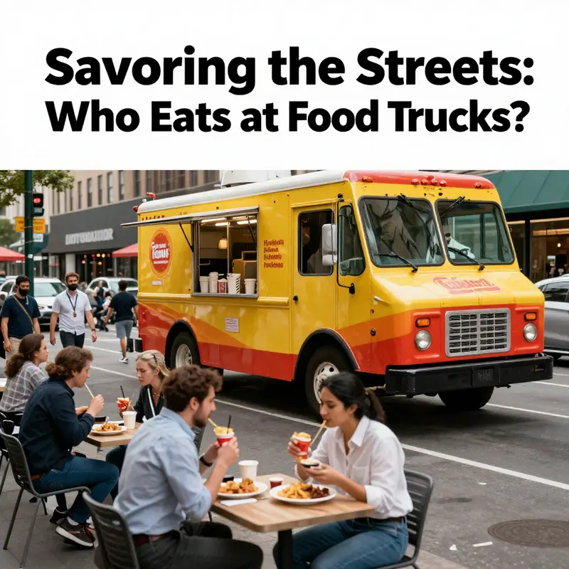 Busy professionals savoring quick meals from a bustling food truck in the city.
