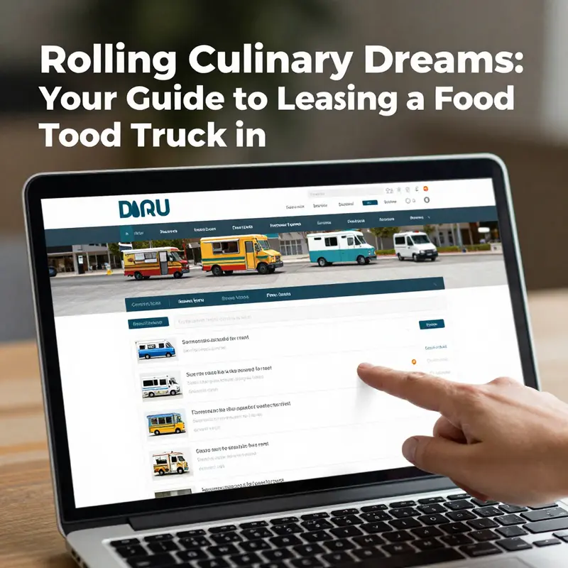 A lively outdoor setting showcasing a food truck available for direct leasing, attracting eager customers.