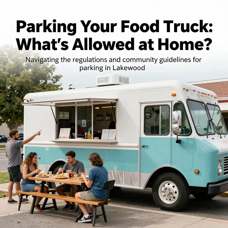 A cheerful food truck surrounded by happy customers in a community setting.