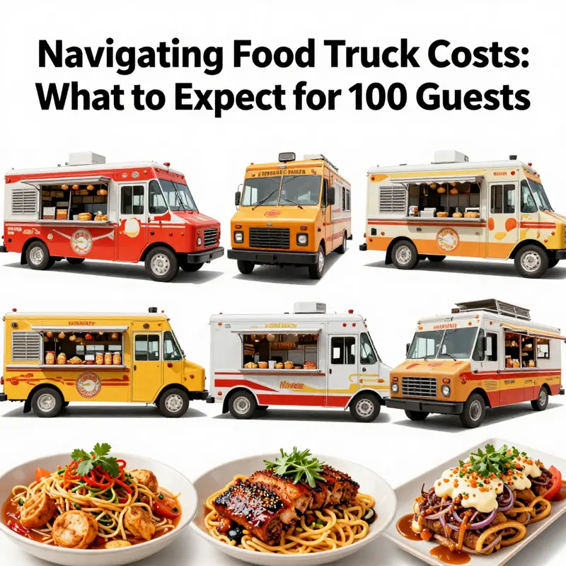 A vibrant food truck catering to a busy event, highlighting the potential costs for serving 100 guests.