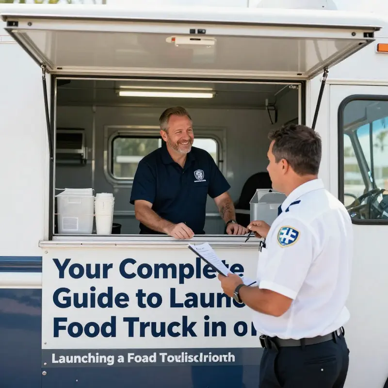 An entrepreneur diligently working on obtaining their food truck business license.