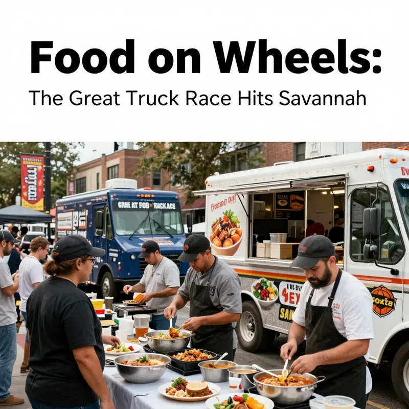 Food trucks gather in Savannah for the Great Food Truck Race on April 26, 2019, drawing crowds eager for culinary delights.