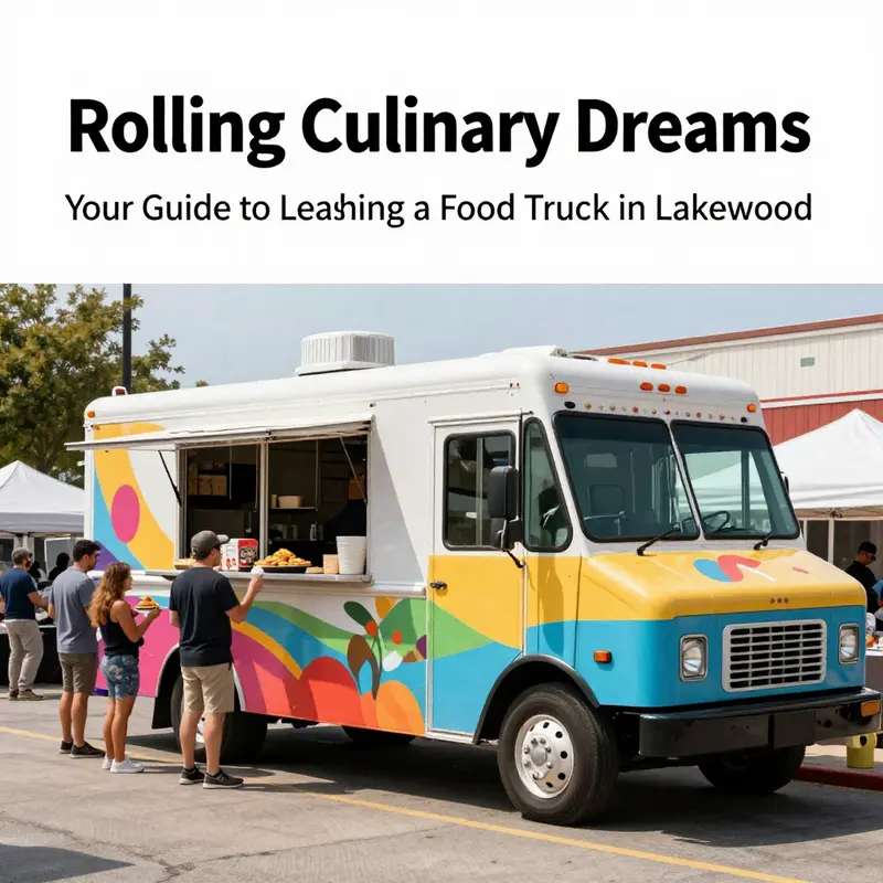 A lively outdoor setting showcasing a food truck available for direct leasing, attracting eager customers.