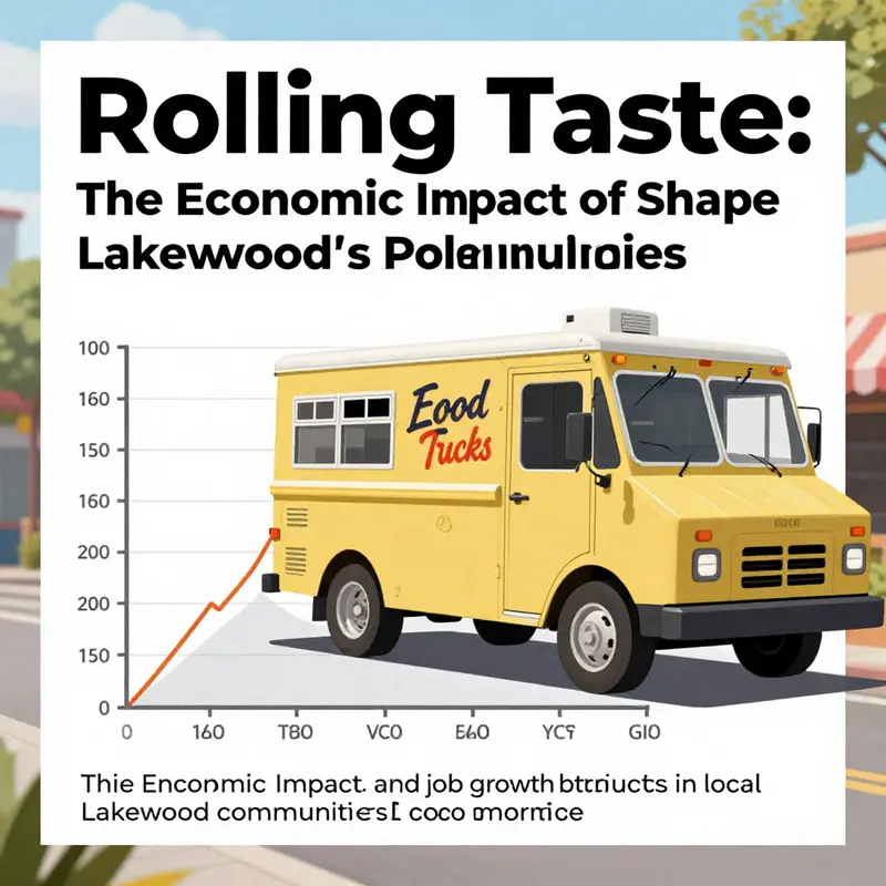 A lively scene depicting the cultural impact of food trucks in Lakewood’s urban landscape.