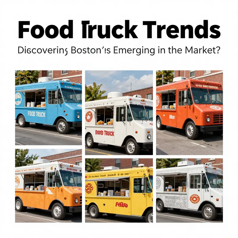 A lively street in Boston filled with diverse food trucks, reflecting the city’s vibrant culinary culture.