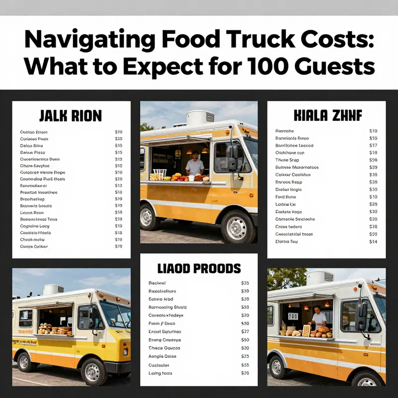 A vibrant food truck catering to a busy event, highlighting the potential costs for serving 100 guests.