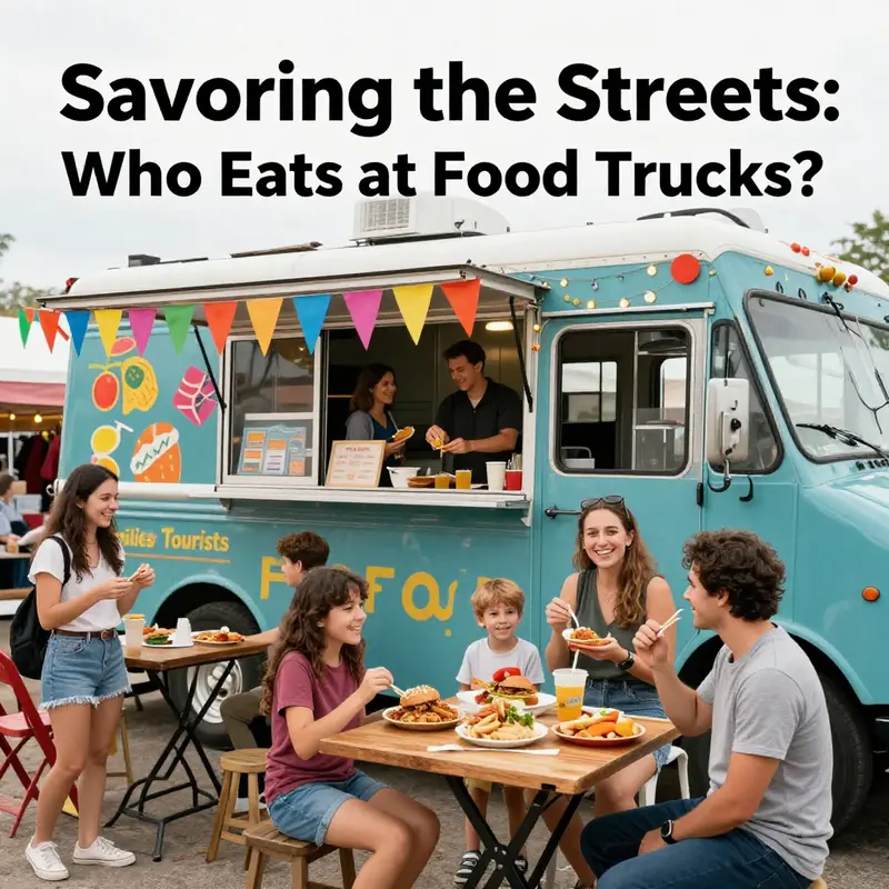 Busy professionals savoring quick meals from a bustling food truck in the city.