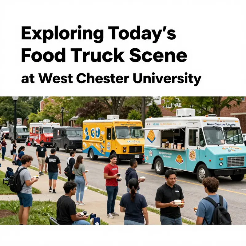 Food trucks lining the campus of West Chester University, ready to serve hungry students.