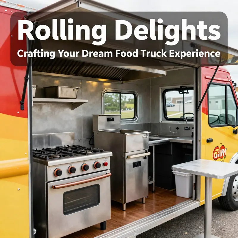 Essential cooking appliances and food prep stations in a food truck.