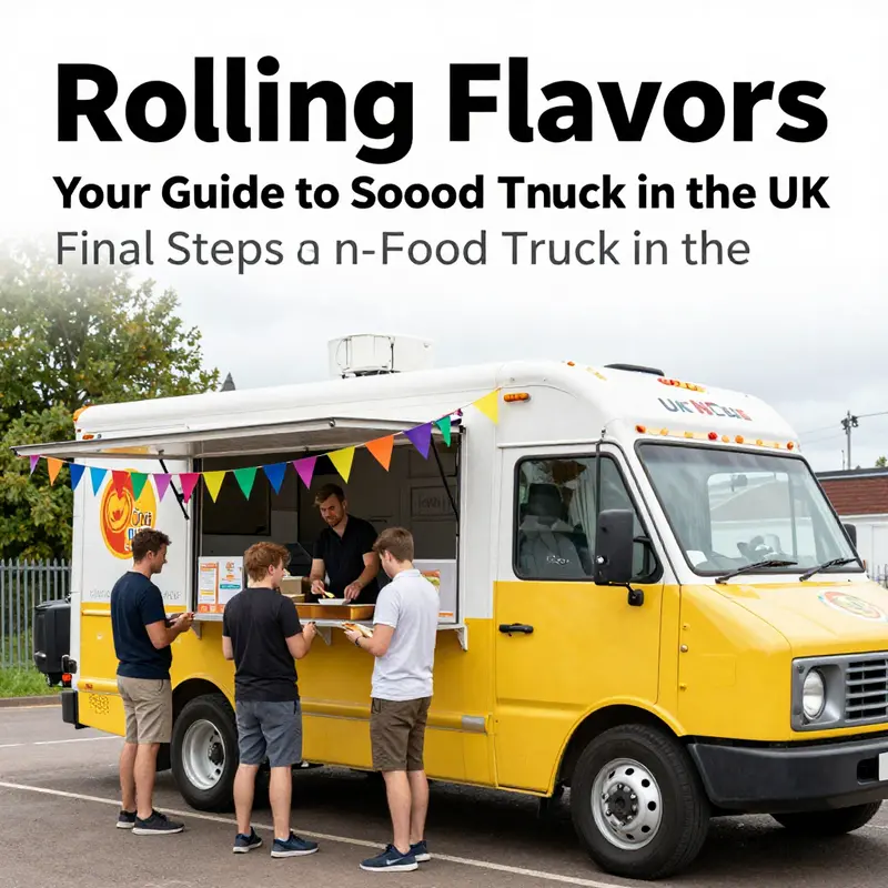 A food truck radiating vibrancy and culinary creativity on a bustling UK street.