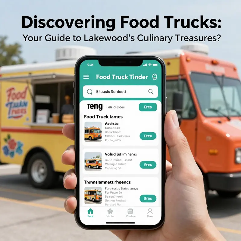 A lively urban atmosphere filled with food trucks, reflecting the diversity of Lakewood’s culinary offerings.