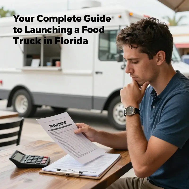 An entrepreneur diligently working on obtaining their food truck business license.