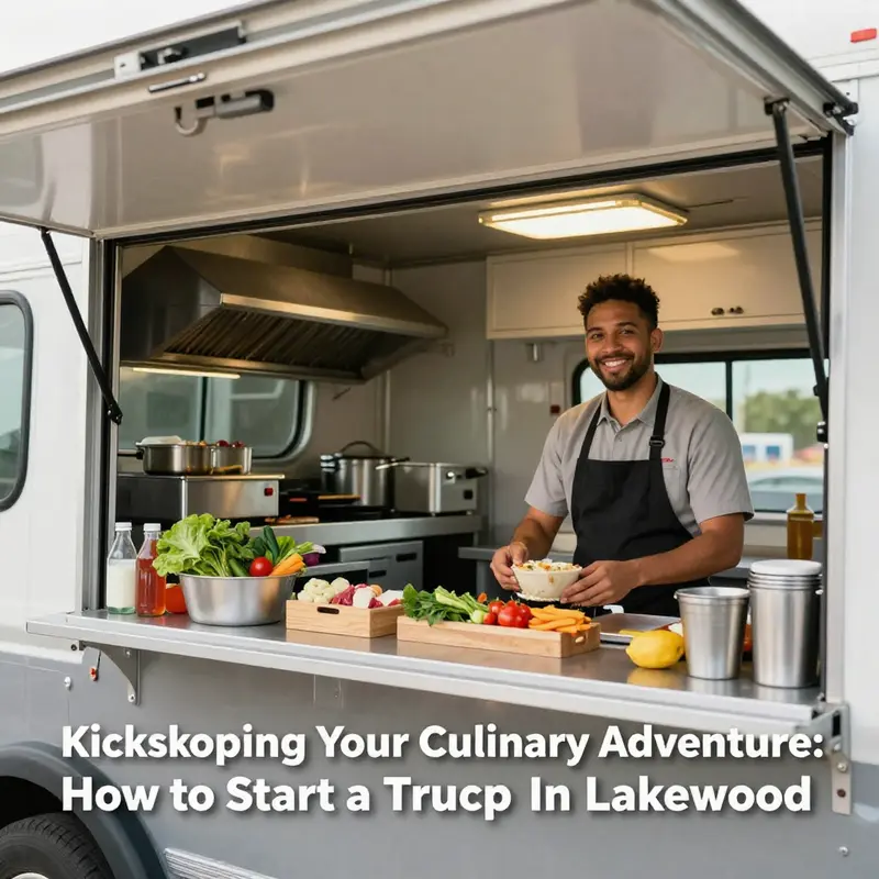 A lively park scene in Lakewood showcasing various food trucks, symbolizing community and culinary adventures.